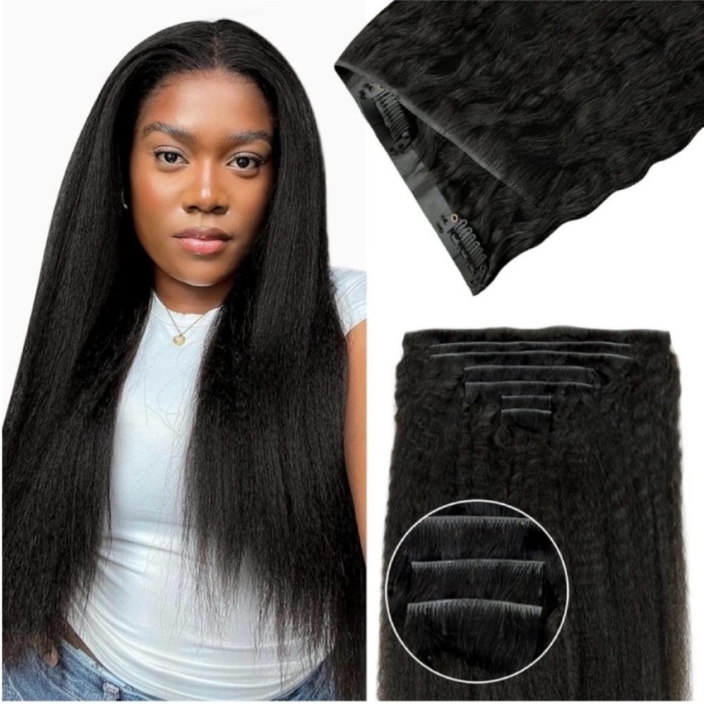 Lashey Human Hair Kinky Straight Seamless 24 Inch Clip In Hair Extensions